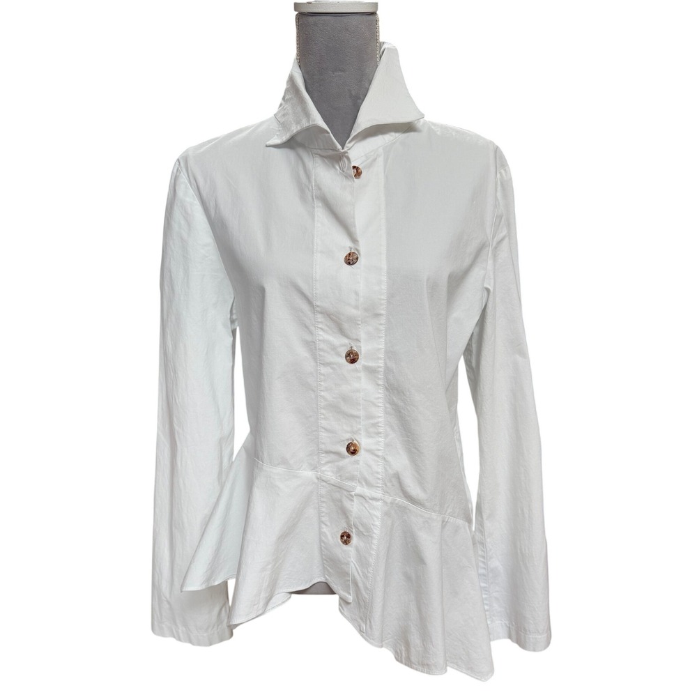 Vitamin Asymmetric Peplum Button Down Shirt White M Long Sleeve Lagenlook